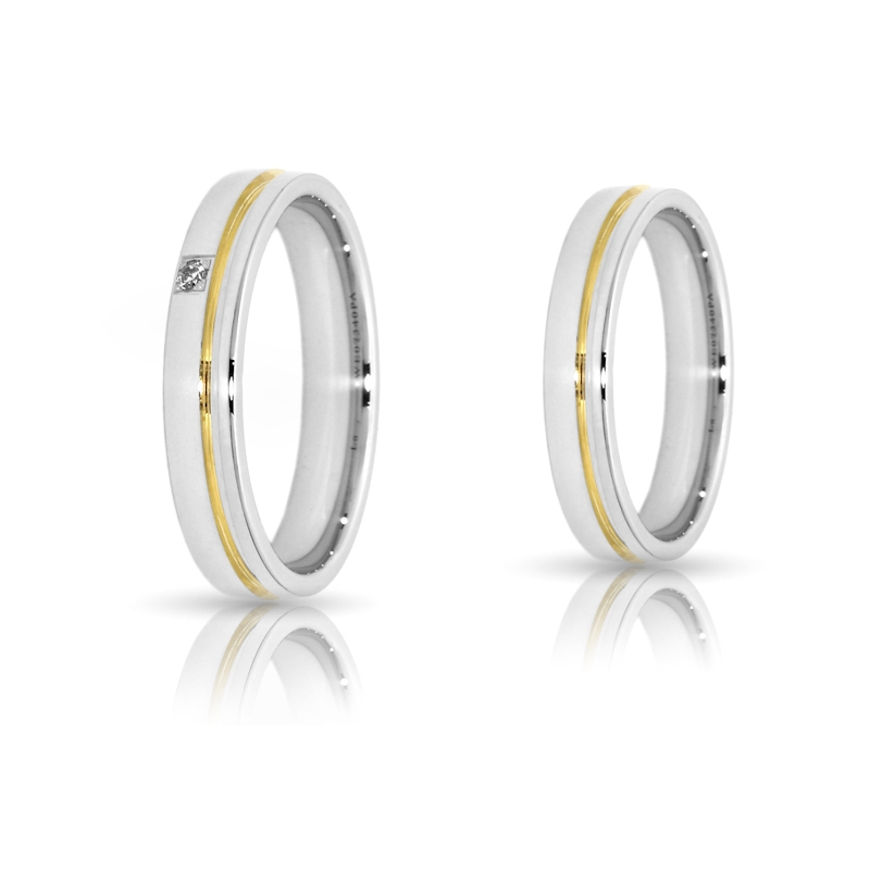 Two-Color Gold Wedding Ring Yellow and White Mod. Camilla mm. 4,2