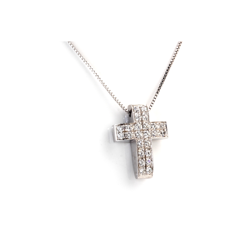 18 kt. 750 Mill. Gold Pendant Cross with Natural Diamonds Kt. 0,34