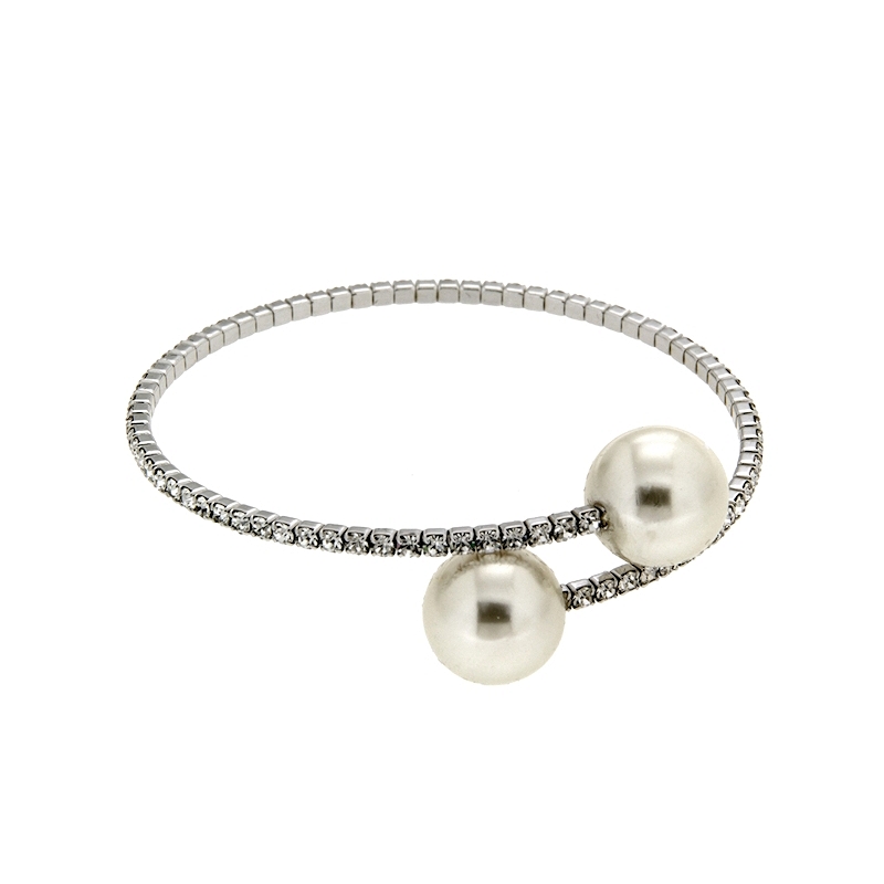 Bracciale flessibile con perle in ottone bianco - Coll. Wedding Luxury