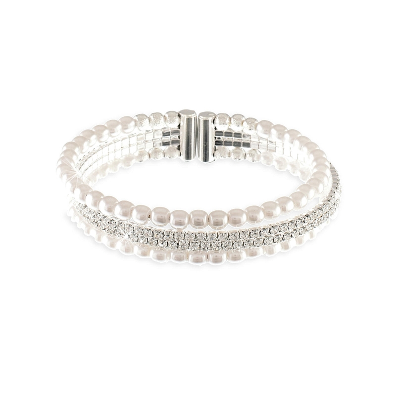 Bracciale flessibile con perle in ottone bianco - Coll. Wedding Luxury