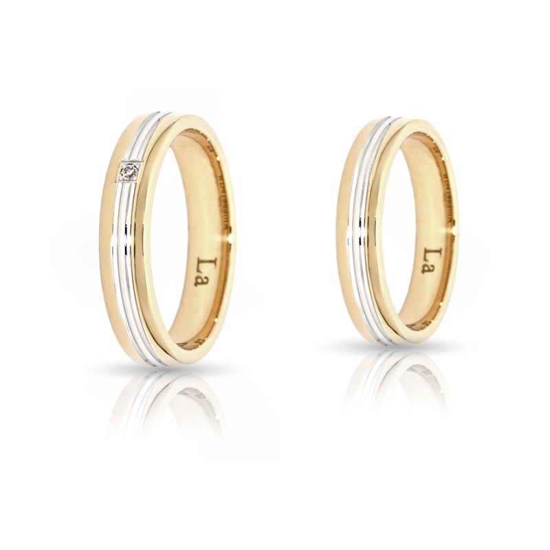 Two-Color Gold Wedding Ring Yellow and White Mod. Lavinia mm. 4