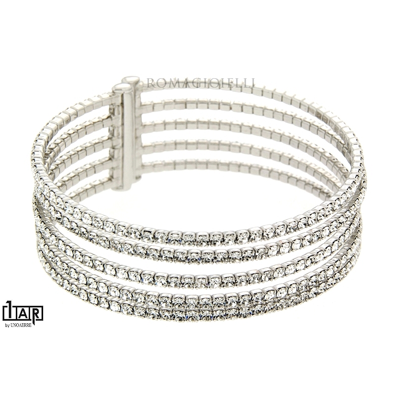 Bracciale tennis rigido 5 fili in ottone bianco - Coll. Wedding Luxury