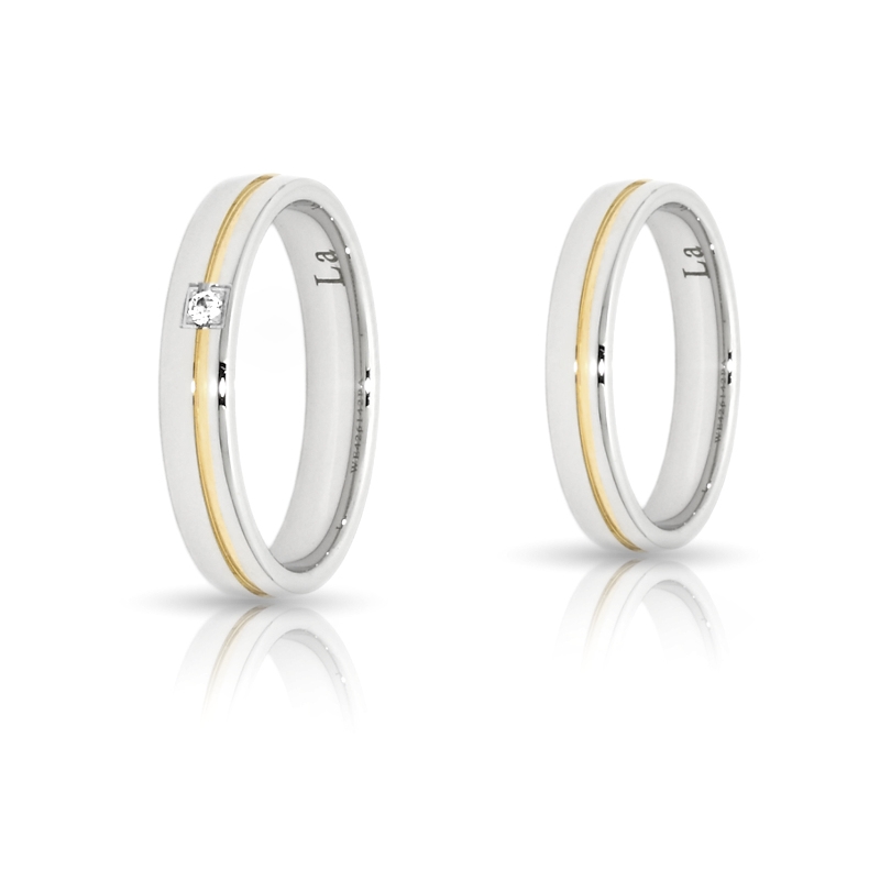 Two-Color Gold Wedding Ring Yellow and White Mod. Lucrezia mm. 4,2
