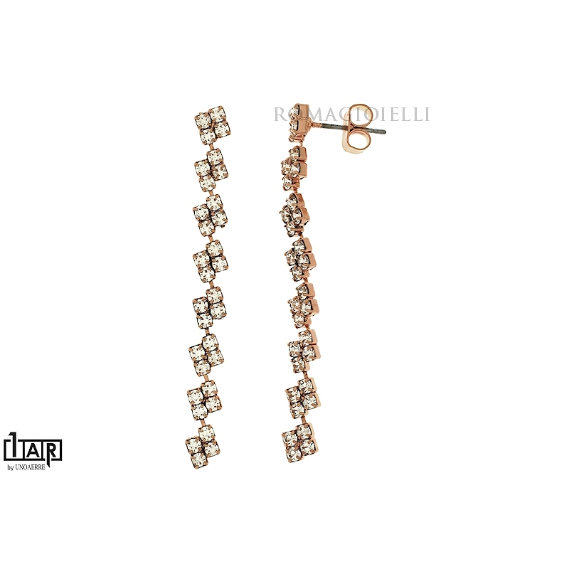 Orecchini tennis a rombi in ottone rosè - Coll. Wedding Luxury