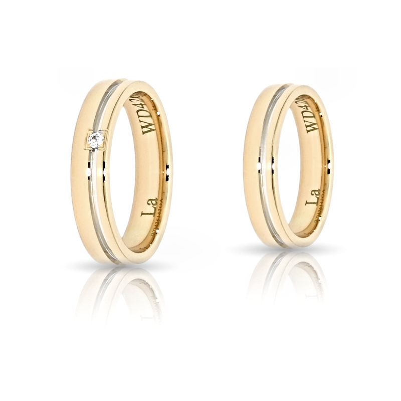 Two-Color Gold Wedding Ring Yellow and White Mod. Luna mm. 4,2