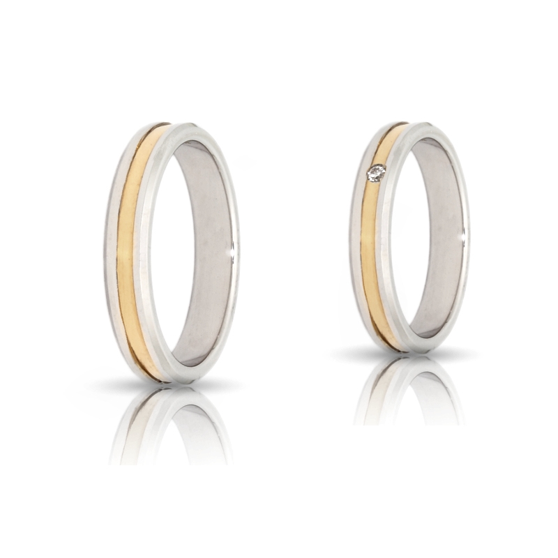Two-Color Gold Wedding Ring Yellow and White Mod. Marcella mm. 4