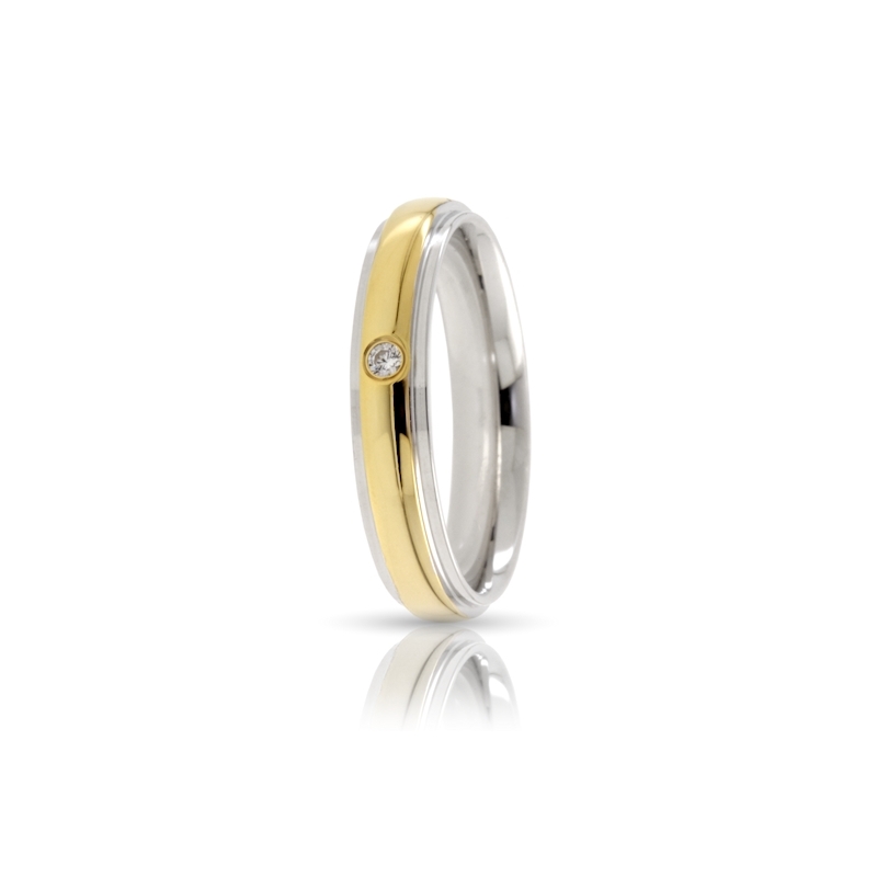 Two-Color Gold Wedding Ring Yellow and White Mod. Mimosa mm. 4