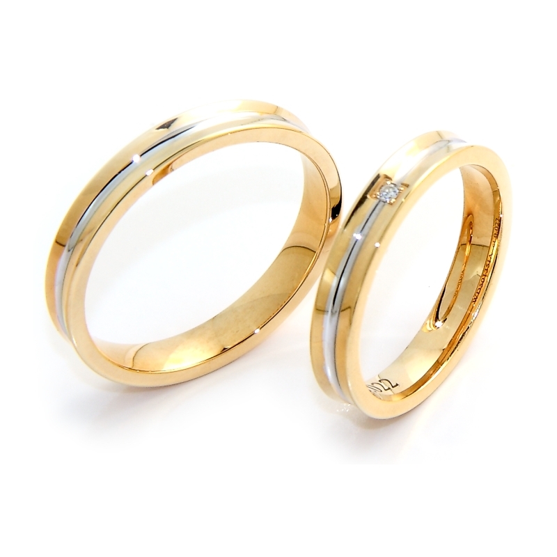 Two-Color Gold Wedding Ring Yellow and White Mod. Tulipano mm. 3.5