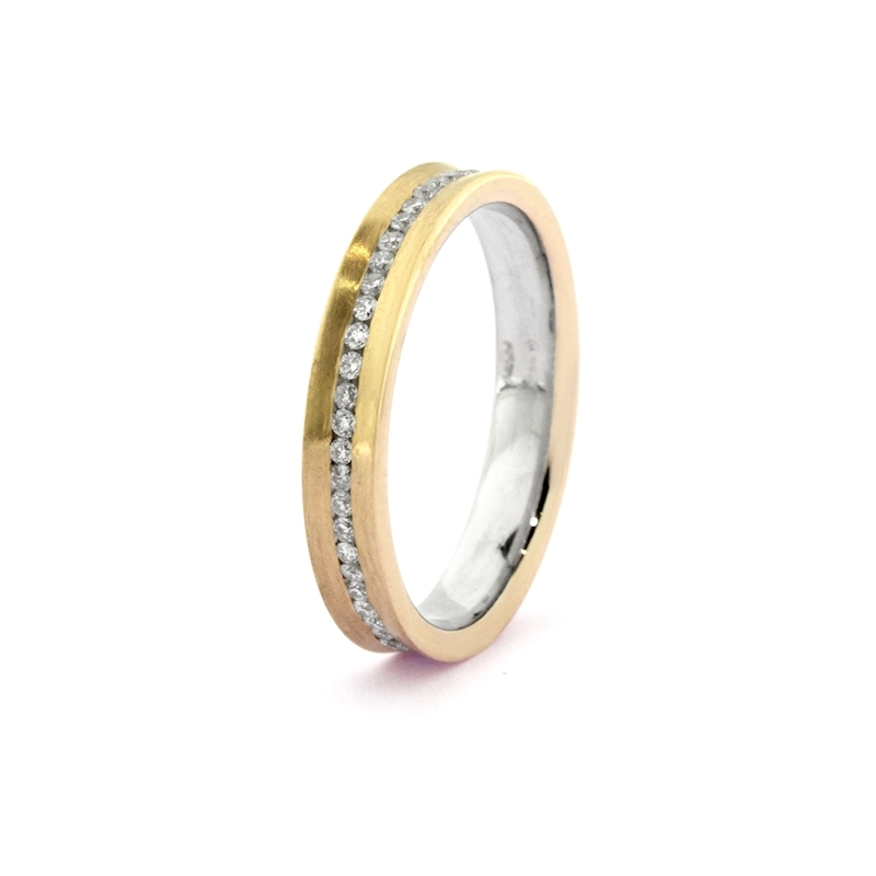 Two-Color Gold Wedding Ring Yellow and White Mod. Tulipano Eternity mm. 3.5