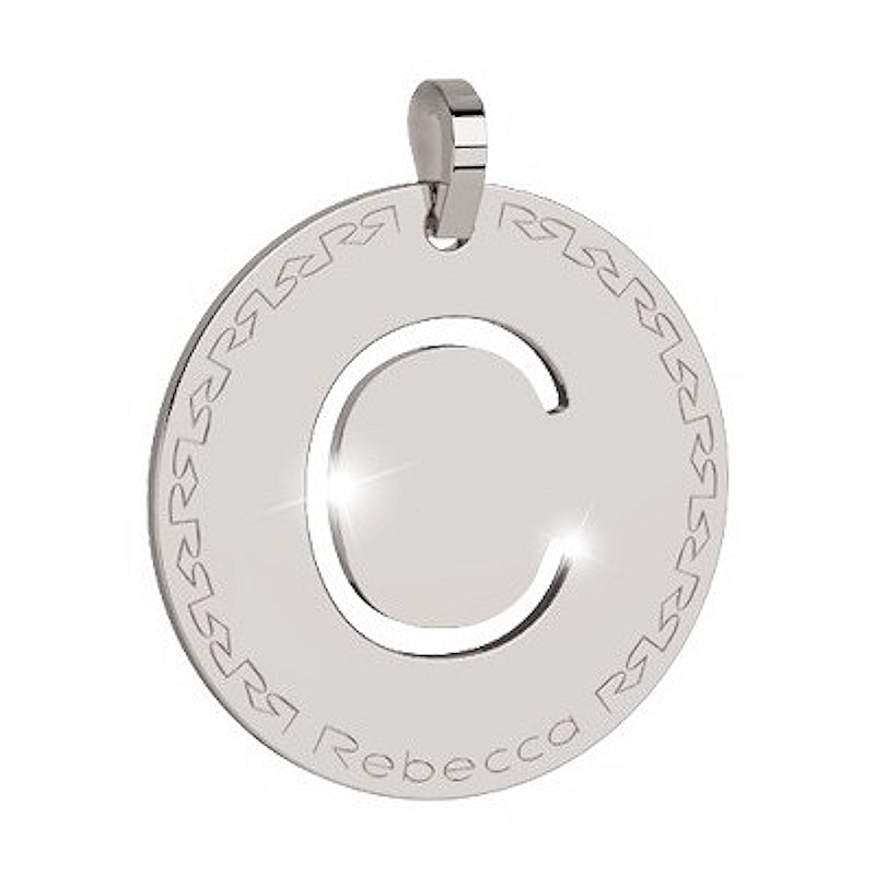 REBECCA - LETTERA C BIANCA IN BRONZO CON COLLANA IN ACCIAIO