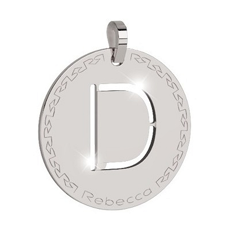 REBECCA - LETTERA D BIANCA IN BRONZO CON COLLANA IN ACCIAIO