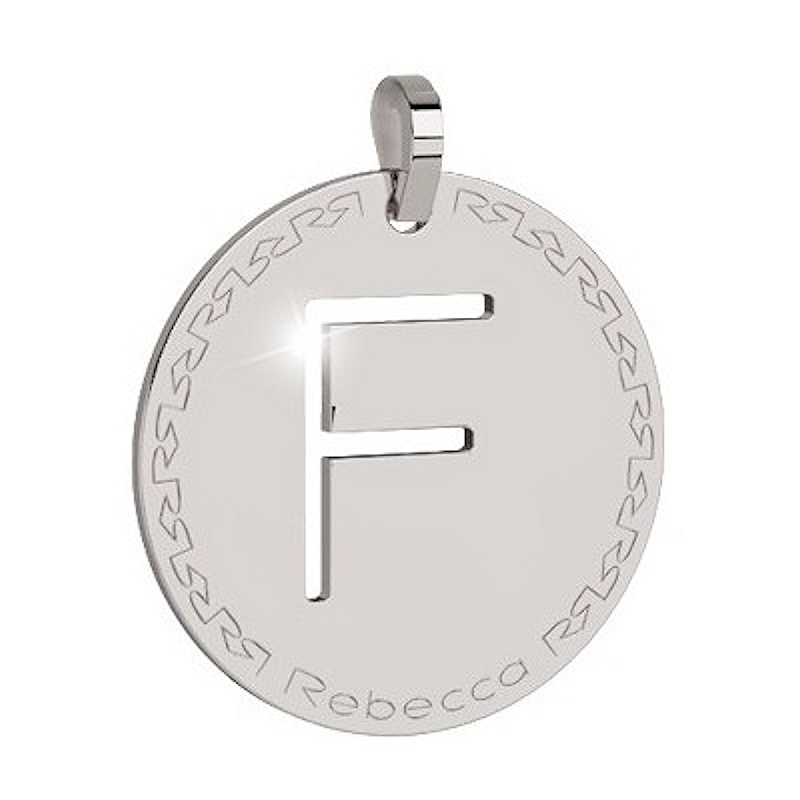 REBECCA - LETTERA F BIANCA IN BRONZO CON COLLANA IN ACCIAIO