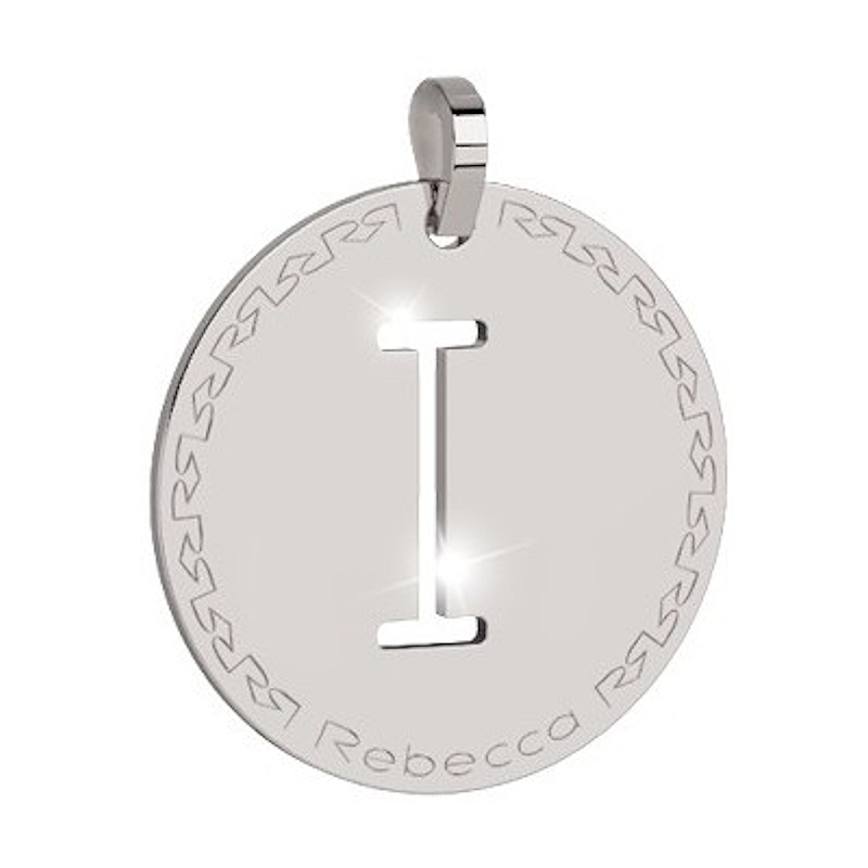 REBECCA - LETTERA I BIANCA IN BRONZO CON COLLANA IN ACCIAIO