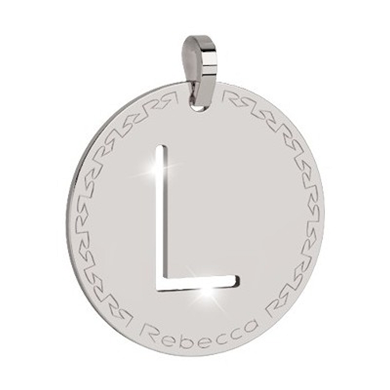 REBECCA - LETTERA L BIANCA IN BRONZO CON COLLANA IN ACCIAIO