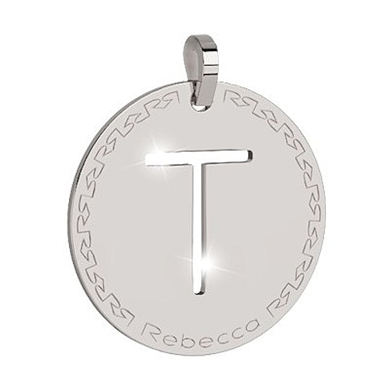 REBECCA - LETTERA T BIANCA IN BRONZO CON COLLANA IN ACCIAIO