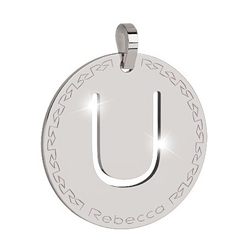 REBECCA - LETTERA U BIANCA IN BRONZO CON COLLANA IN ACCIAIO