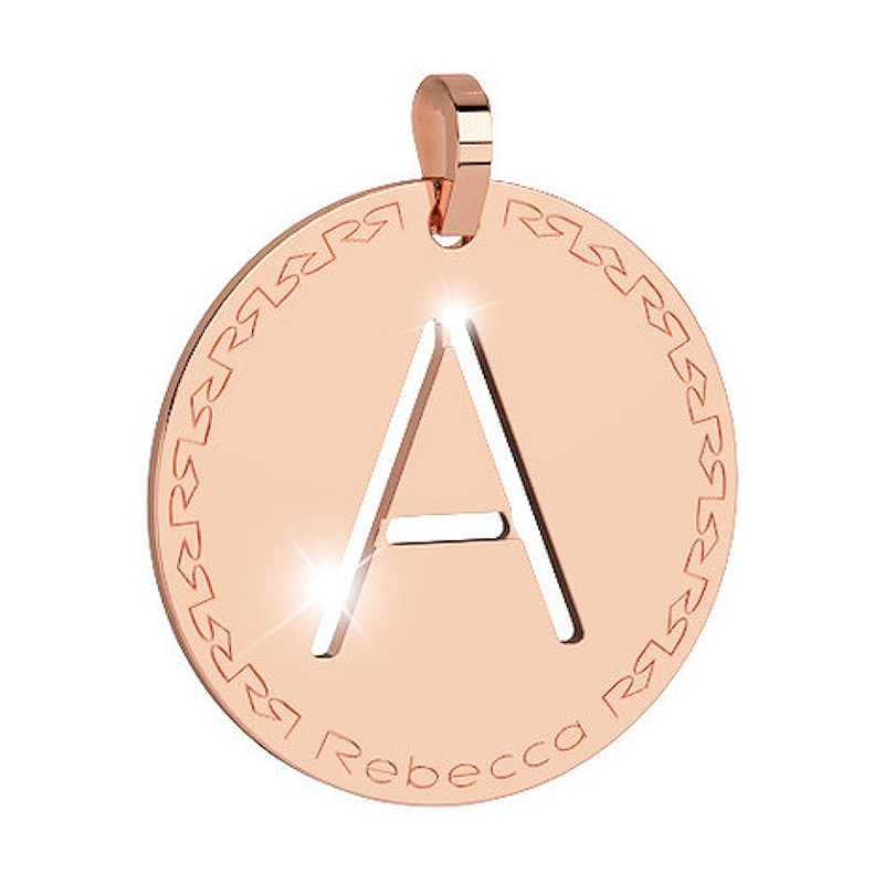 REBECCA - LETTERA A ROSA IN BRONZO CON COLLANA IN ACCIAIO