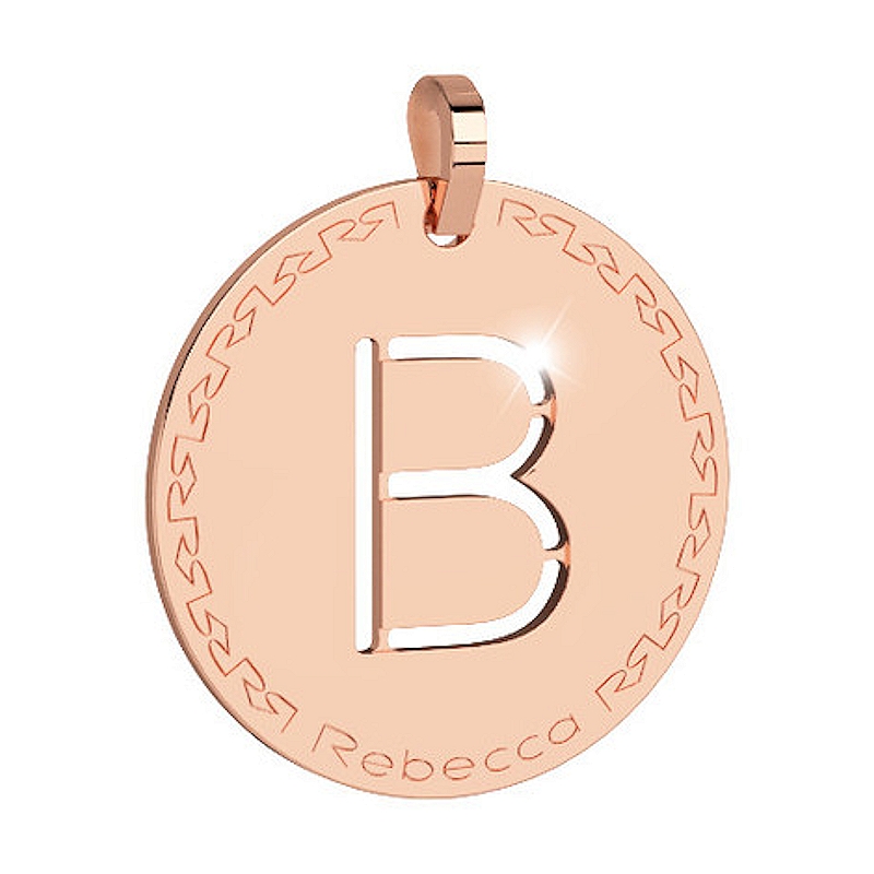 REBECCA - LETTERA B ROSA IN BRONZO CON COLLANA IN ACCIAIO