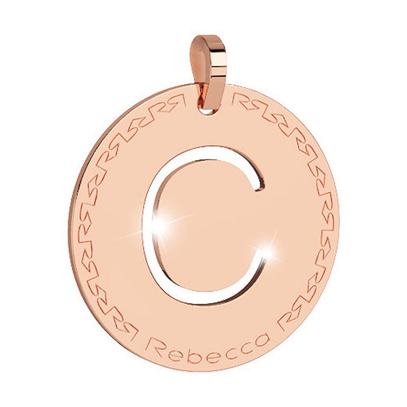 REBECCA - LETTERA C ROSA IN BRONZO CON COLLANA IN ACCIAIO