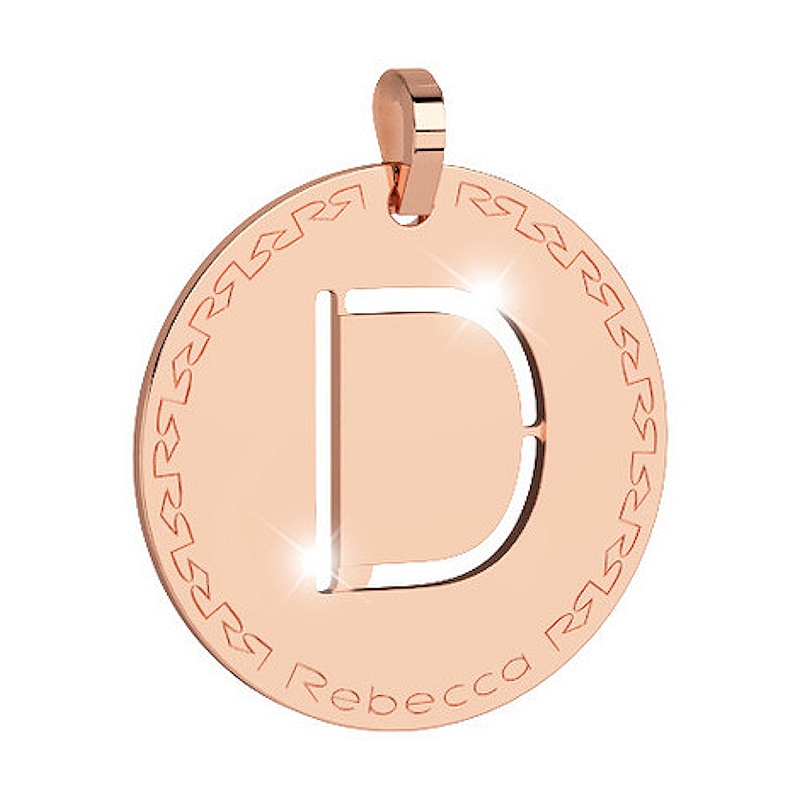 REBECCA - LETTERA D ROSA IN BRONZO CON COLLANA IN ACCIAIO