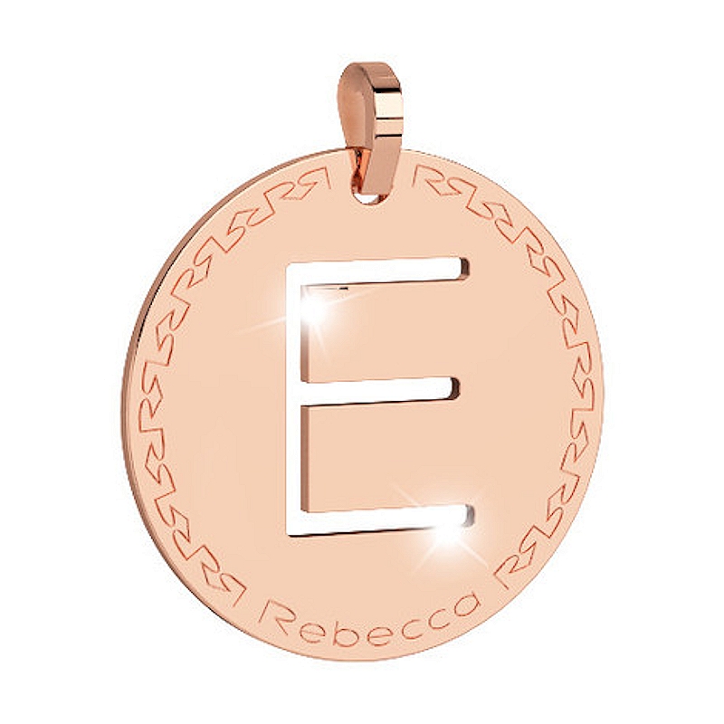 REBECCA - LETTERA E ROSA IN BRONZO CON COLLANA IN ACCIAIO