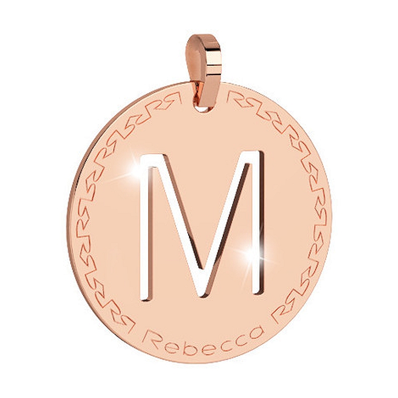 REBECCA - LETTERA N ROSA IN BRONZO CON COLLANA IN ACCIAIO