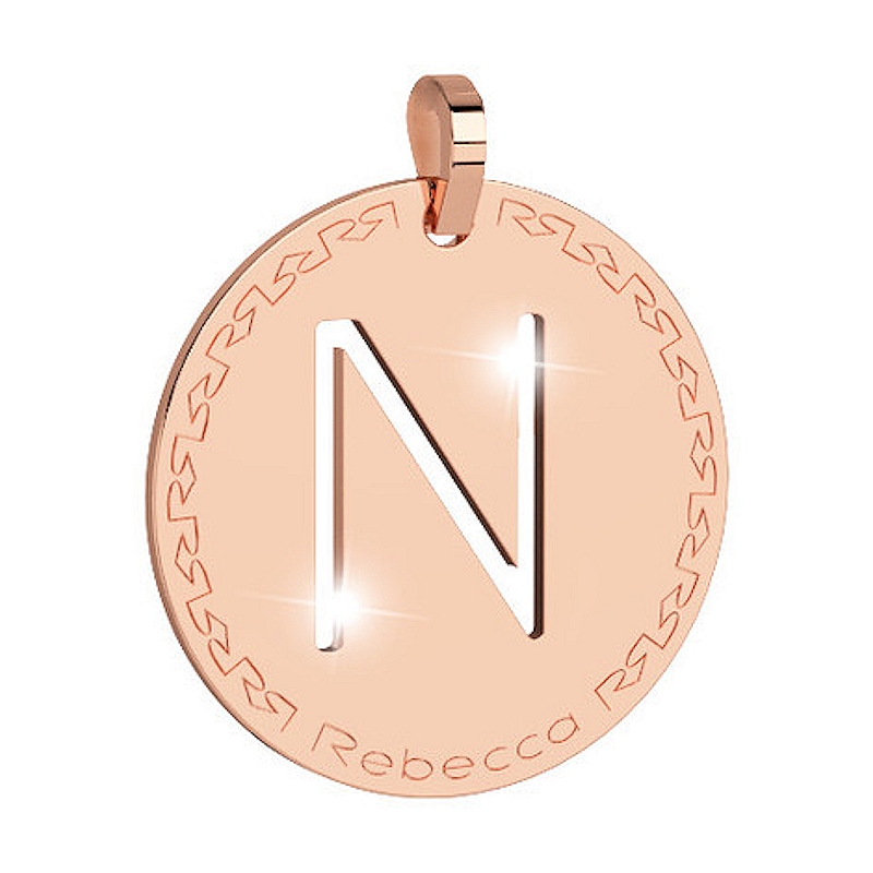 REBECCA - LETTERA N ROSA IN BRONZO CON COLLANA IN ACCIAIO