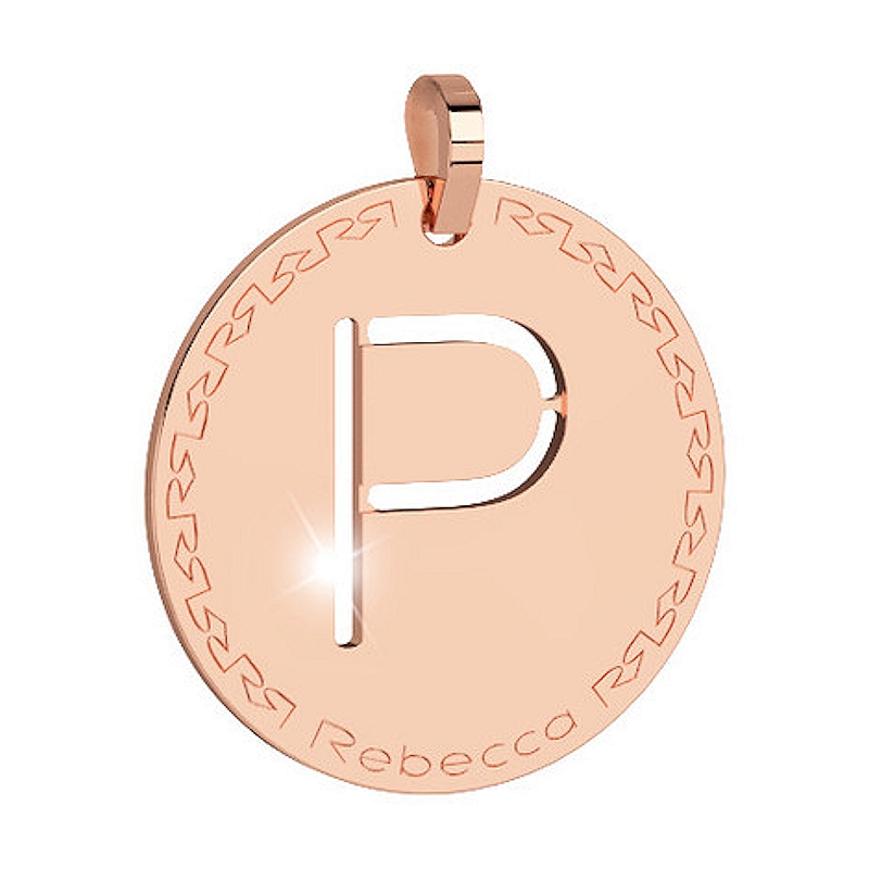 REBECCA - LETTERA P ROSA IN BRONZO CON COLLANA IN ACCIAIO