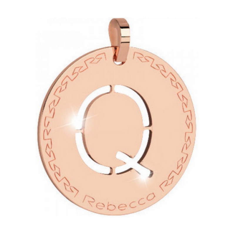 REBECCA - LETTERA Q ROSA IN BRONZO CON COLLANA IN ACCIAIO