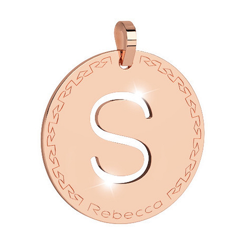 REBECCA - LETTERA S ROSA IN BRONZO CON COLLANA IN ACCIAIO