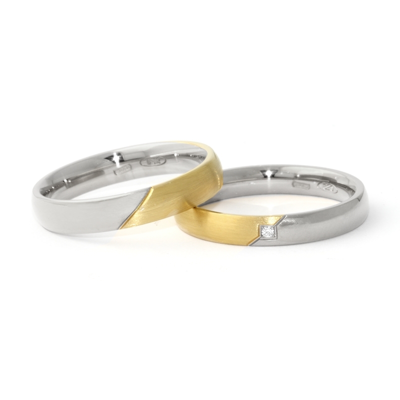 Two-Color Gold Wedding Ring Yellow and White Mod. Azzurra mm. 3,5