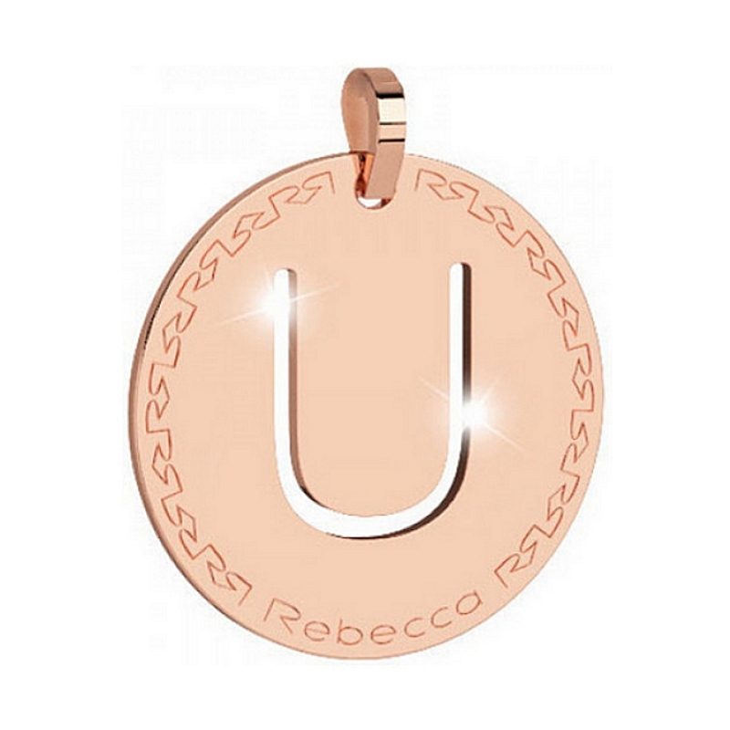 REBECCA - LETTERA U ROSA IN BRONZO CON COLLANA IN ACCIAIO