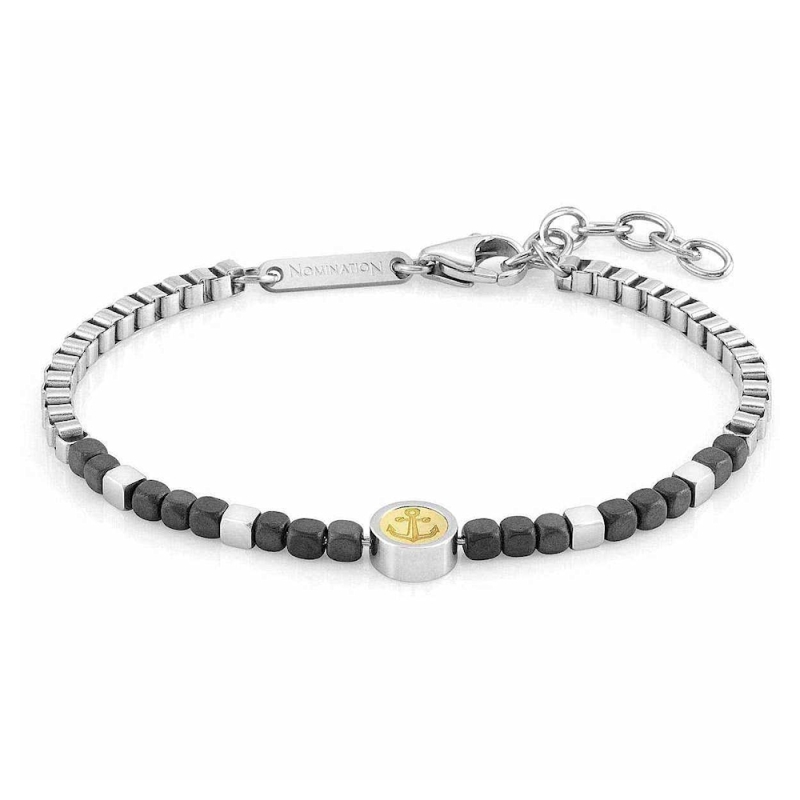 NOMINATION - Bracciale VOYAGE in acciaio, ematite e oro "Ancora"