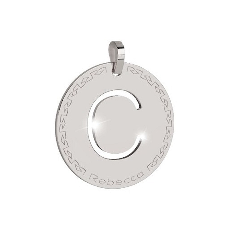 REBECCA - LETTERA C BIANCA IN BRONZO CON COLLANA IN ACCIAIO