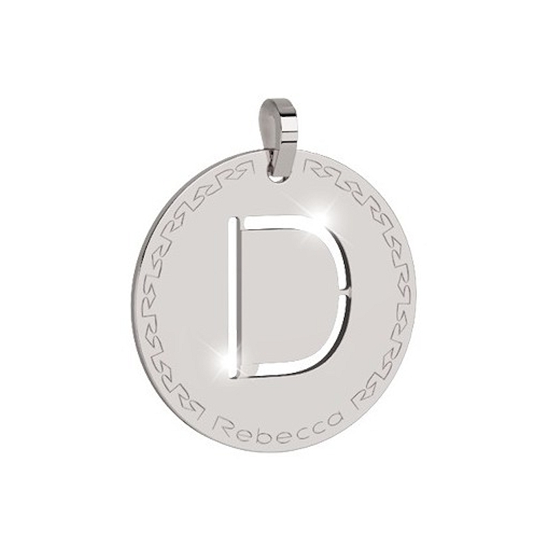 REBECCA - LETTERA D BIANCA IN BRONZO CON COLLANA IN ACCIAIO
