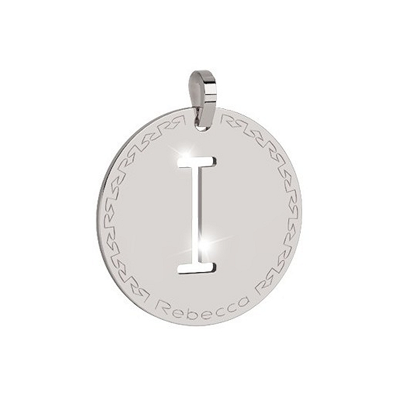 REBECCA - LETTERA I BIANCA IN BRONZO CON COLLANA IN ACCIAIO