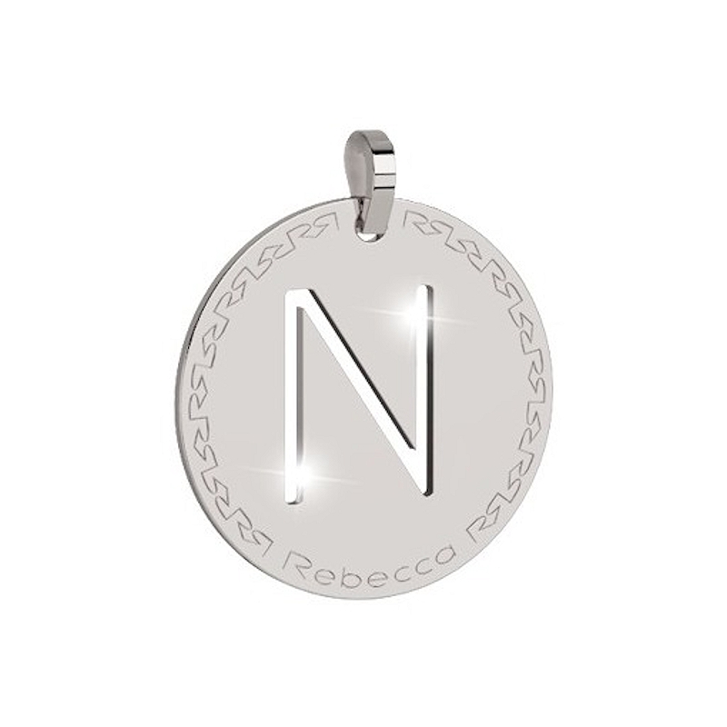REBECCA - LETTERA N BIANCA IN BRONZO CON COLLANA IN ACCIAIO