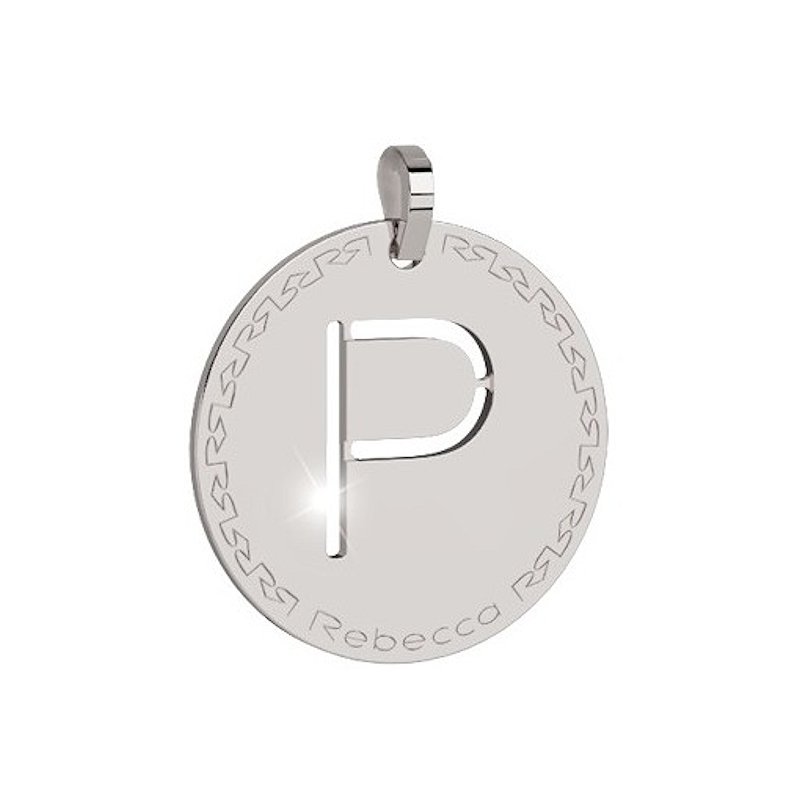 REBECCA - LETTERA P BIANCA IN BRONZO CON COLLANA IN ACCIAIO