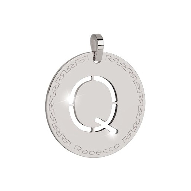 REBECCA - LETTERA Q BIANCA IN BRONZO CON COLLANA IN ACCIAIO