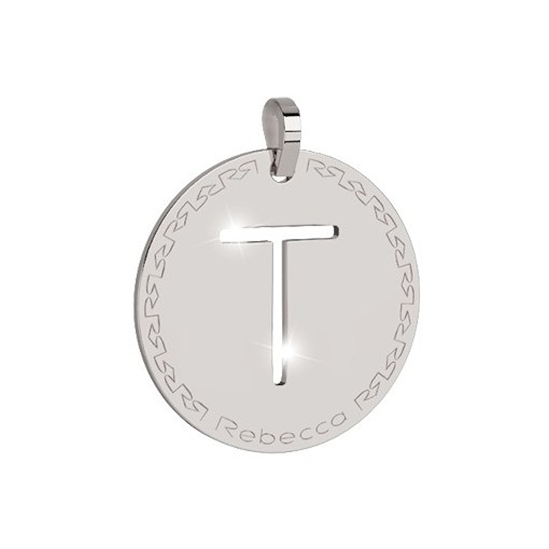 REBECCA - LETTERA T BIANCA IN BRONZO CON COLLANA IN ACCIAIO