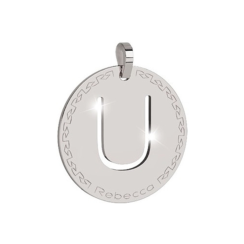 REBECCA - LETTERA U BIANCA IN BRONZO CON COLLANA IN ACCIAIO