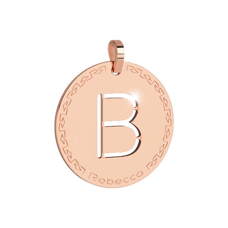 REBECCA - LETTERA B ROSA IN BRONZO CON COLLANA IN ACCIAIO