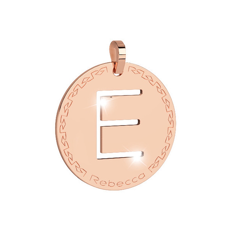 REBECCA - LETTERA E ROSA IN BRONZO CON COLLANA IN ACCIAIO