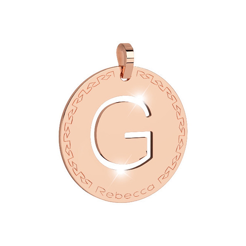 REBECCA - LETTERA G ROSA IN BRONZO CON COLLANA IN ACCIAIO