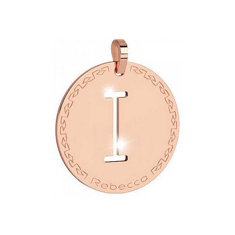 REBECCA - LETTERA I ROSA IN BRONZO CON COLLANA IN ACCIAIO