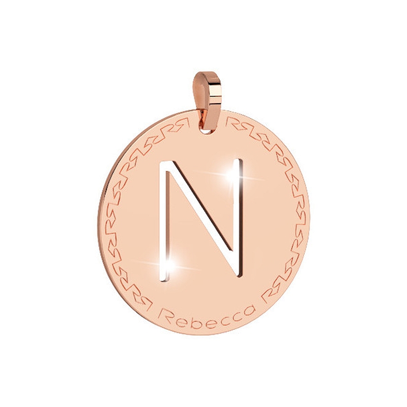 REBECCA - LETTERA N ROSA IN BRONZO CON COLLANA IN ACCIAIO