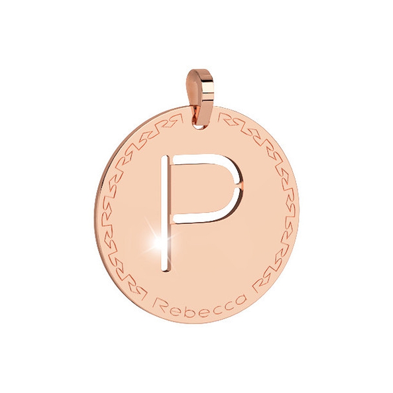 REBECCA - LETTERA P ROSA IN BRONZO CON COLLANA IN ACCIAIO
