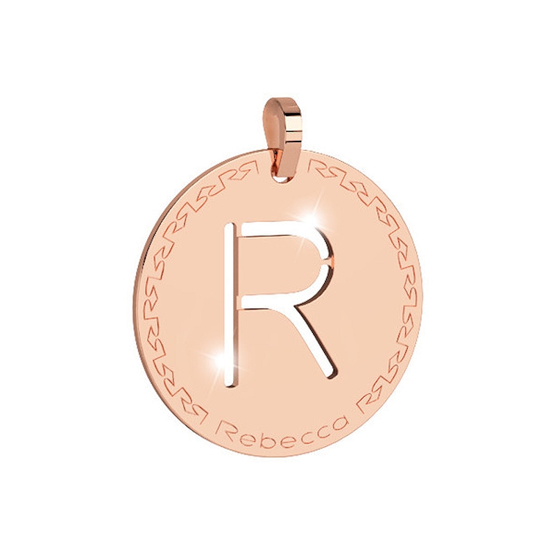 REBECCA - LETTERA R ROSA IN BRONZO CON COLLANA IN ACCIAIO