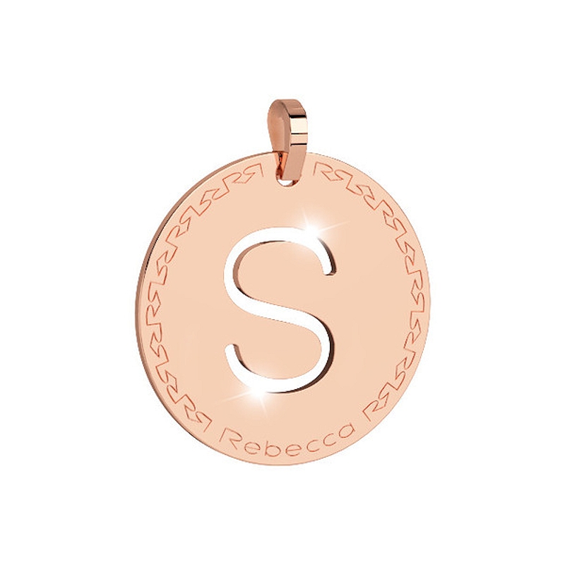 REBECCA - LETTERA S ROSA IN BRONZO CON COLLANA IN ACCIAIO