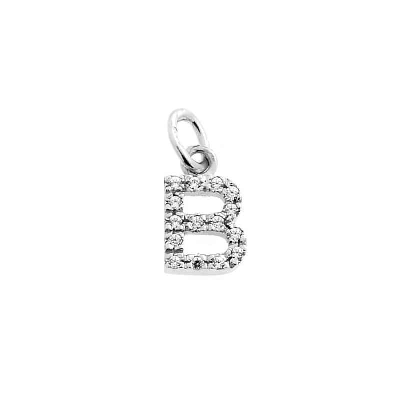 18 Kt White Gold Pendant B Letter with Cubic Zirconia (0,8 Cm)